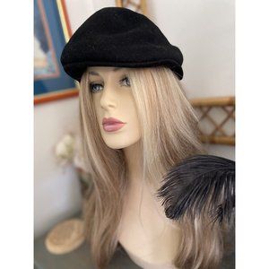Country Gentleman Black 100% Wool Newsboy Cap Hat Fitted‎ Medium Size Vintage